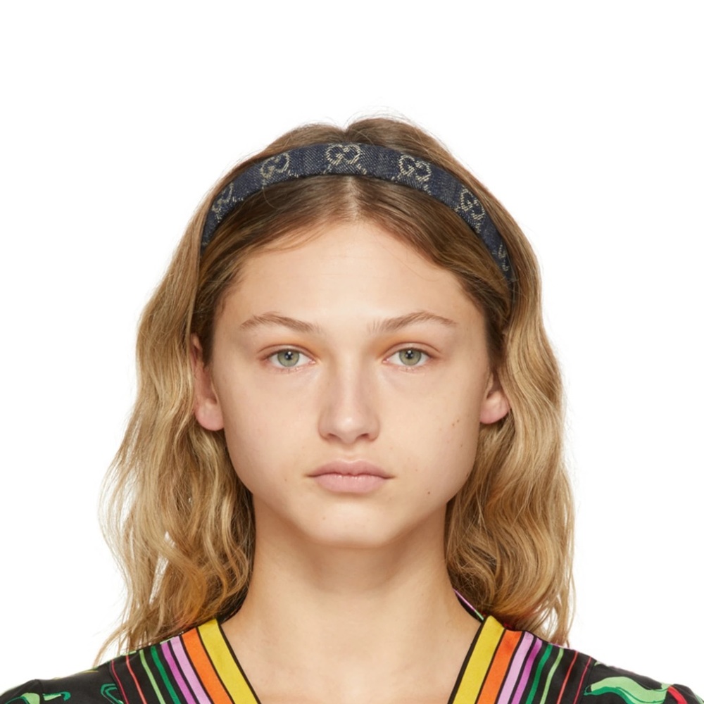 GUCCI Blue Eco-Washed Denim GG Headband